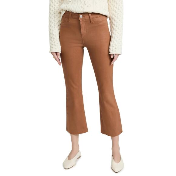 L’Agence Kendra High Rise Cropped Flare Jean Java Coated Cognac Brown 28 - Picture 2 of 11